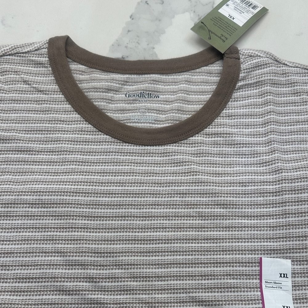 Goodfellow & Co Men's Tan and Brown Striped Tee